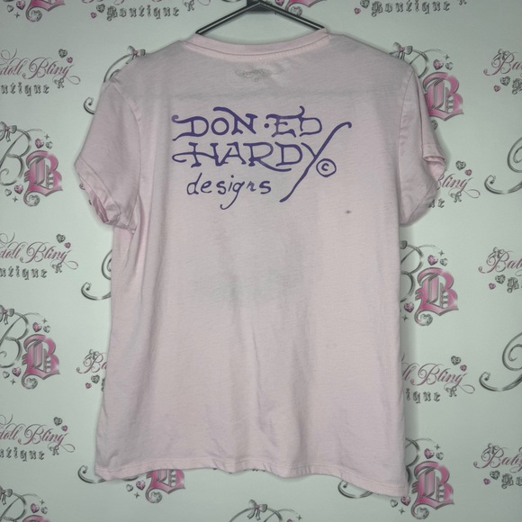 Ed hardy tshirt tee graphic snake rose pink purple tattoo style DON ED HARDY y2k - Picture 3 of 8